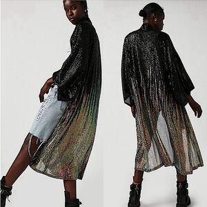 NWOT Free People Party On Sequin Kimono In Color Black Combo Size One Size